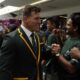 Springboks' Schalk Brits, interests supporters after the naming of 31-man squad in Johannesburg, South Africa, Monday, Aug. 26, 2019. Flanker Siya Kolisi will captain South Africa's Rugby World Cup squad after recovering from an injury that saw him miss the Springboks' victorious Rugby Championship campaign. Kolisi was named in the 31-man squad on Monday as coach Rassie Erasmus sprang no major surprises for the World Cup in Japan starting next month. The Springboks have the toughest possible start to their World Cup campaign when they face two-time defending champion New Zealand in their first game on Sept. 21. (AP Photo/Themba Hadebe) - Sports Leo