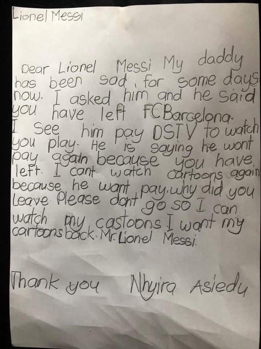 Ghanaian Girl Letter to Messi