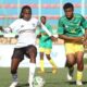 Uganda's Hadijja Nandago (L) in action. She scored the lone goal as her side beat