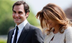 Roger Federer with his wife