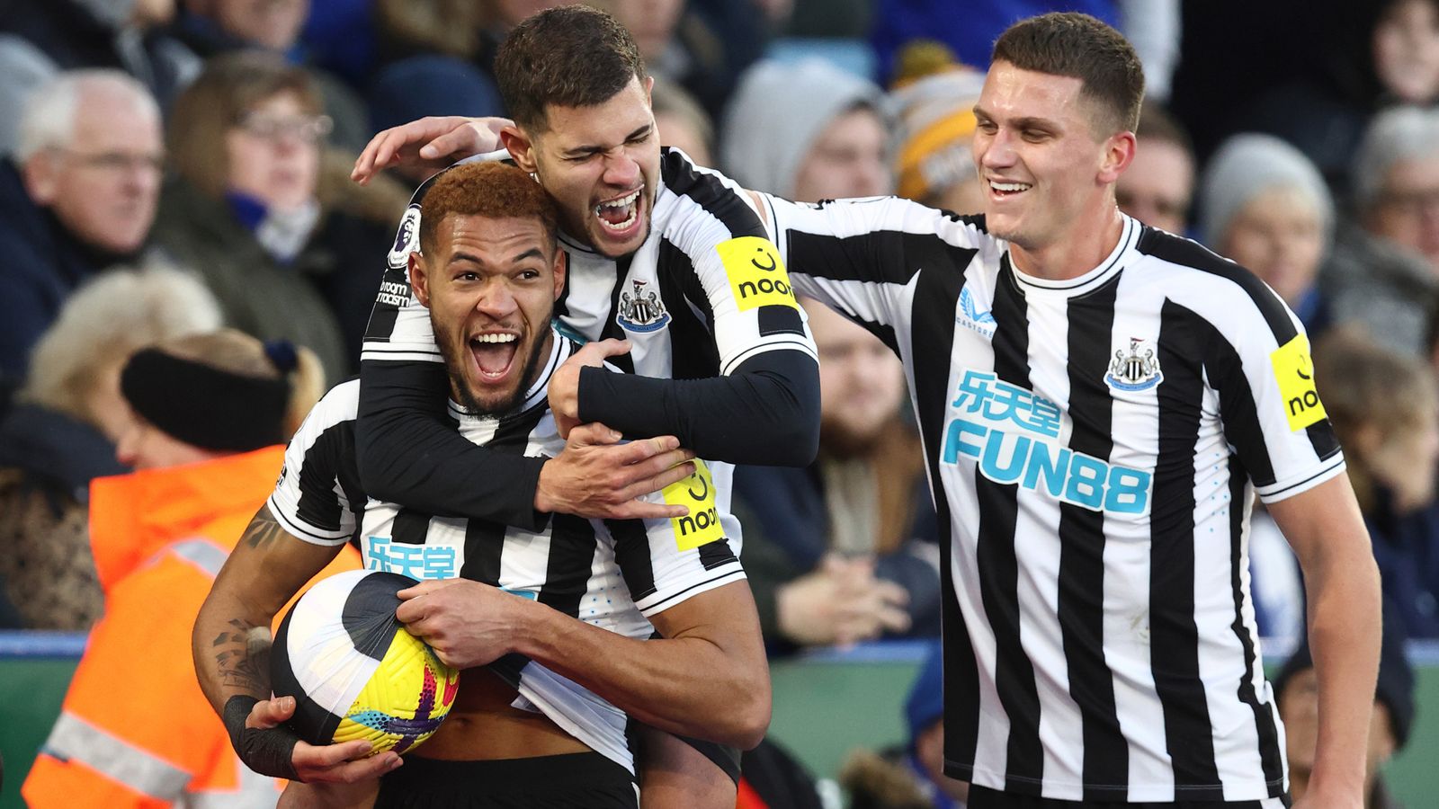 Joelinton celebrates his header goa