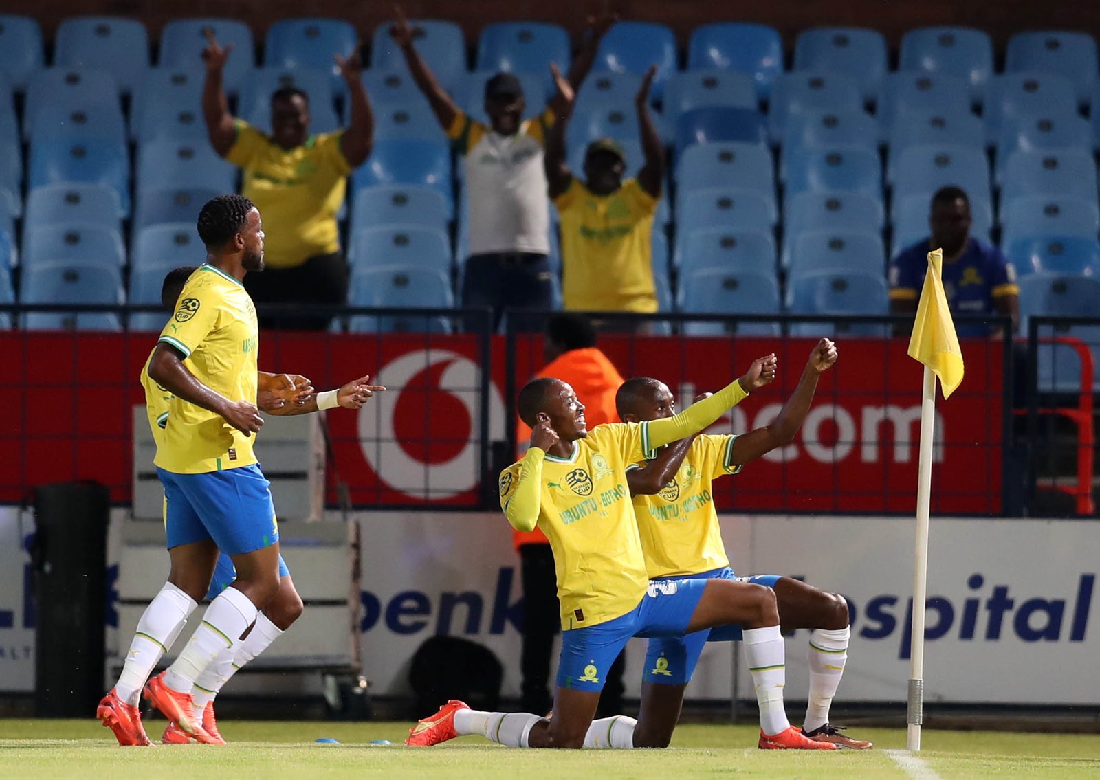 Mamelodi Sundowns players celebrate at a past match