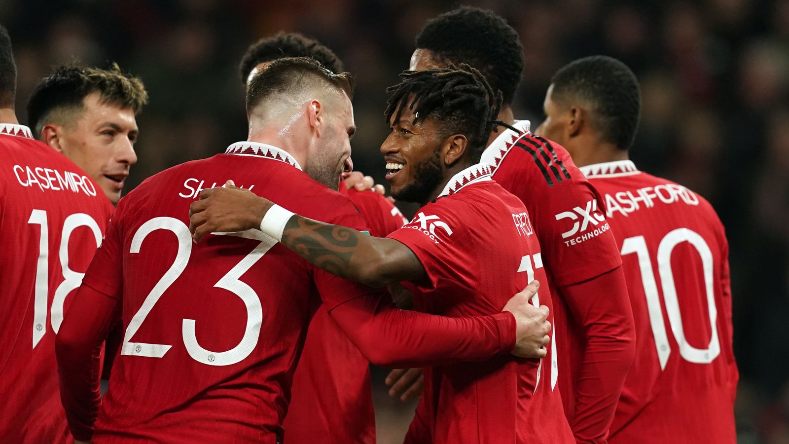 United celebrate Fred's goal