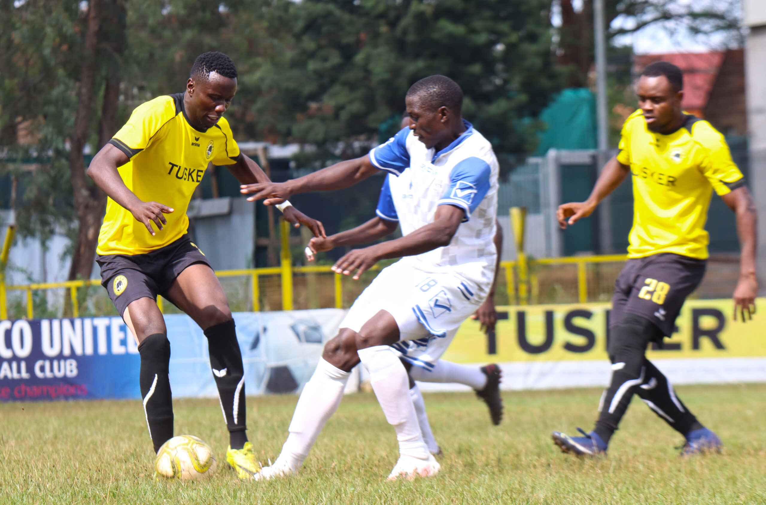 Tusker's Eric Otieno in action against Bidco United