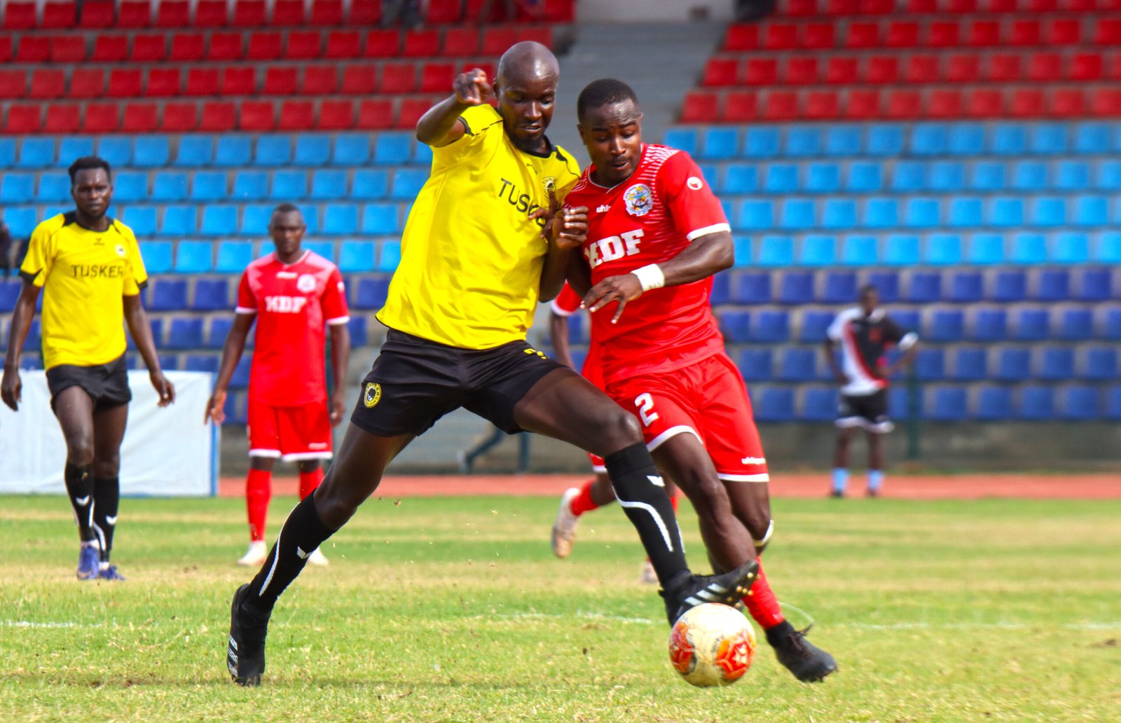 Humphrey Mieno of Tusker FC battles for the ball
