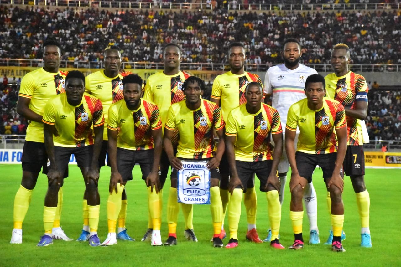 Uganda players line up before the match against Tanzania