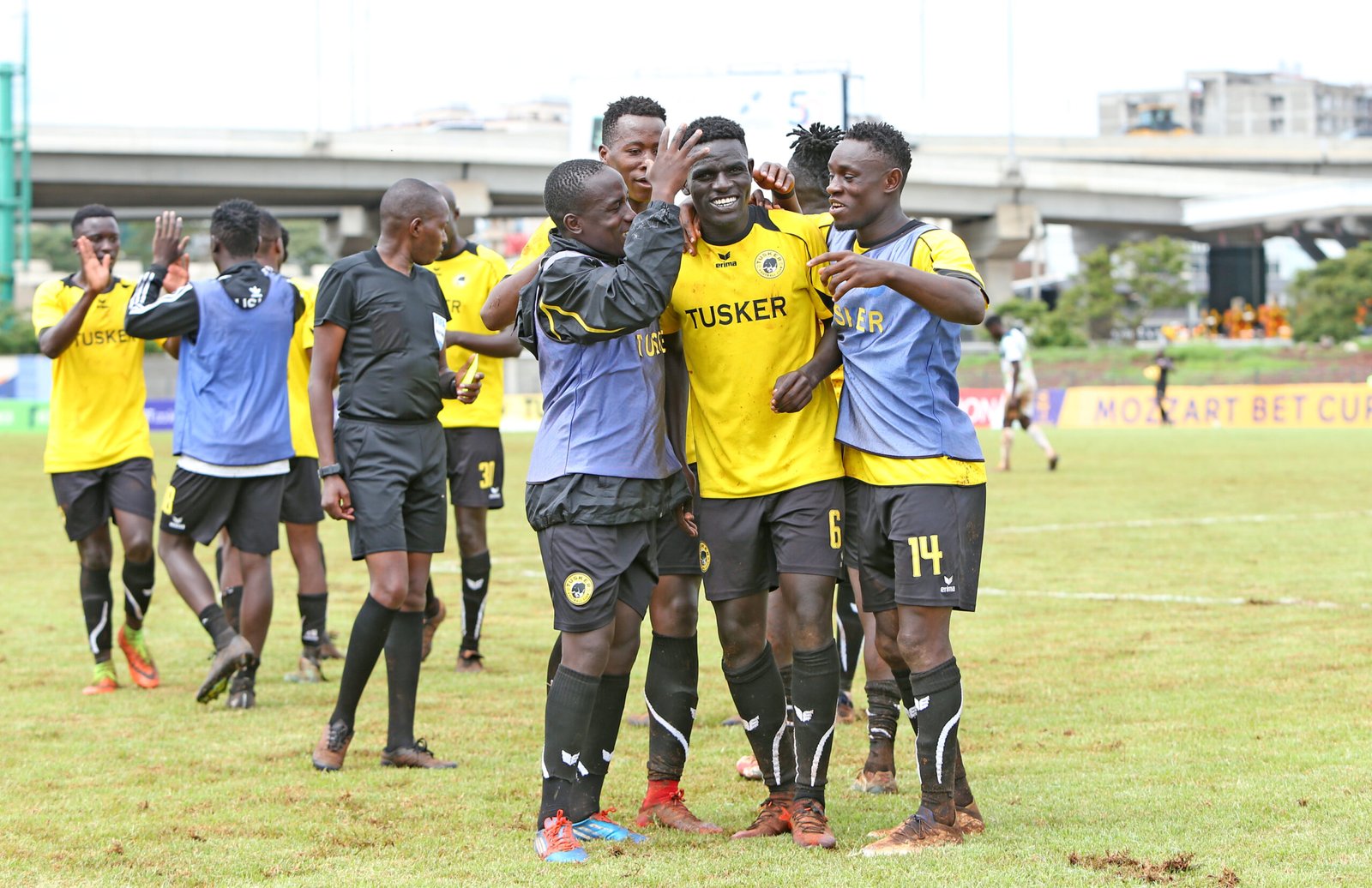Tusker FC players celebrate one of their goals