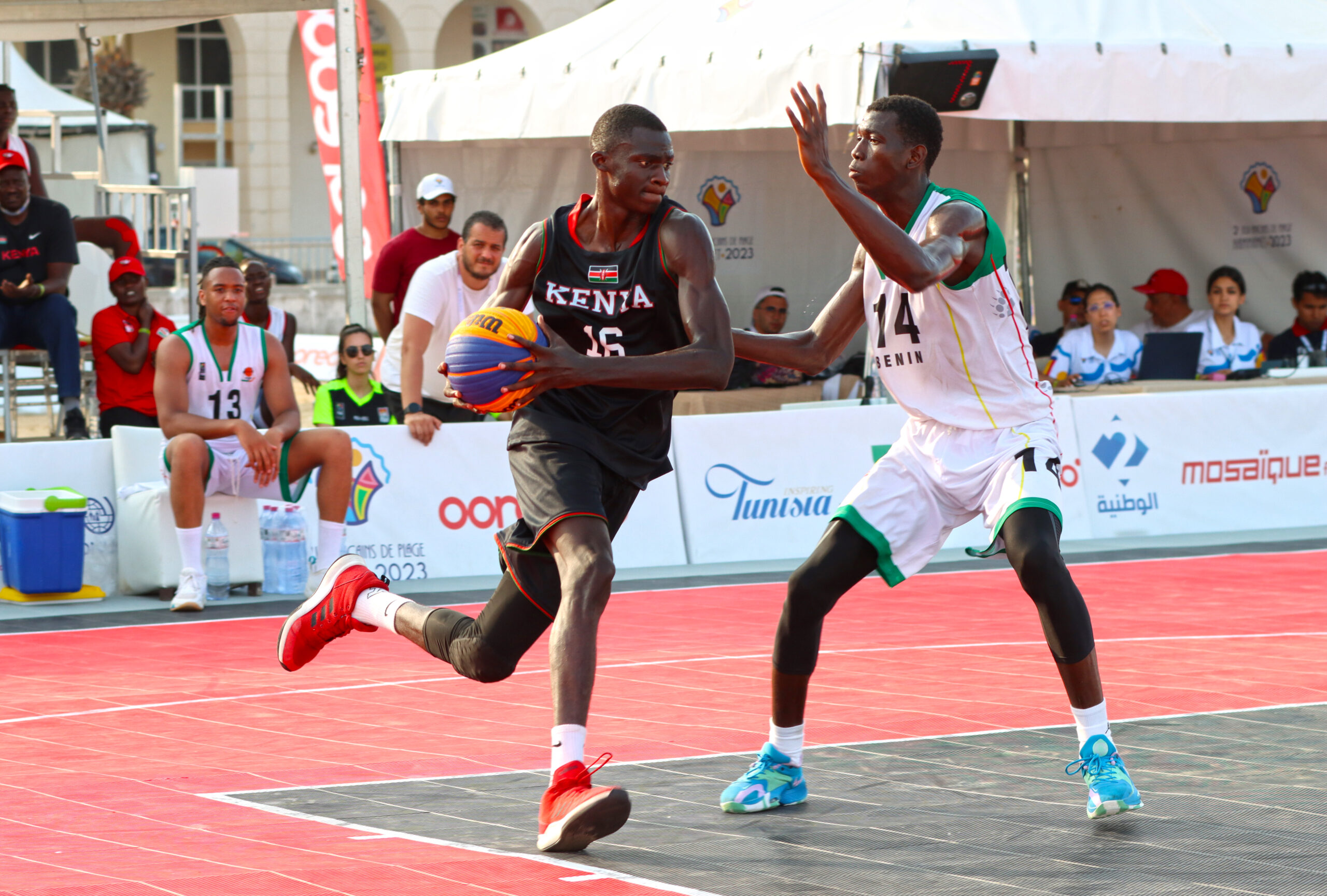 The men's team in action