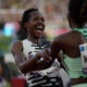 Faith Kipyegon celebrates her world record with Winnie Nanyondo (Photo - Diamond League Twitter)