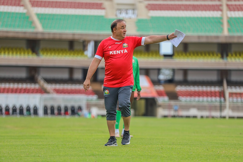 Harambee Stars head coach Engin Firat during a training session at the Kasarani Stadium