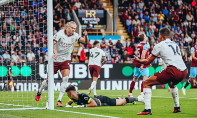 Haaland celebrates after scoring the first goal