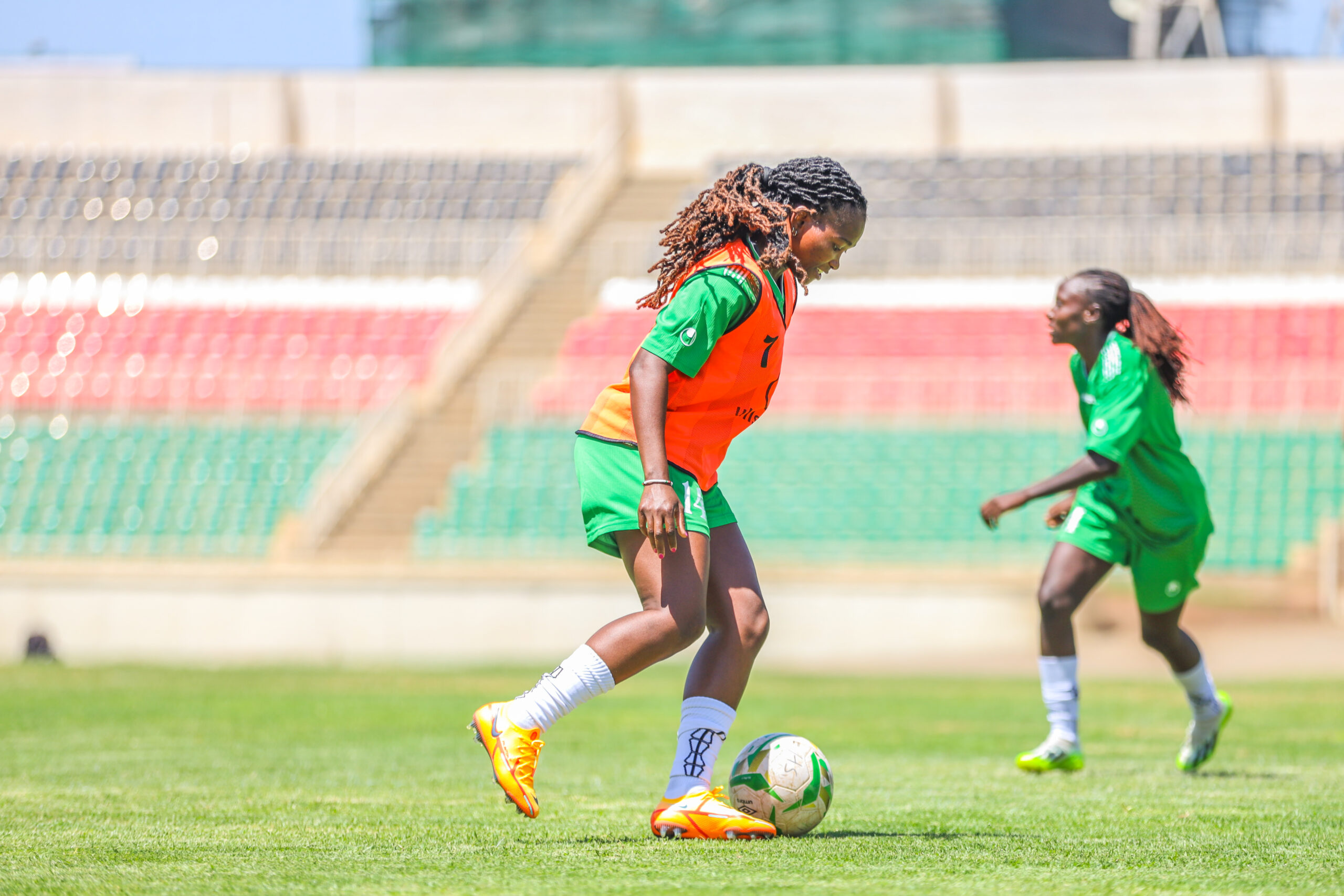 Harambee Starlets striker Esse Akida in training