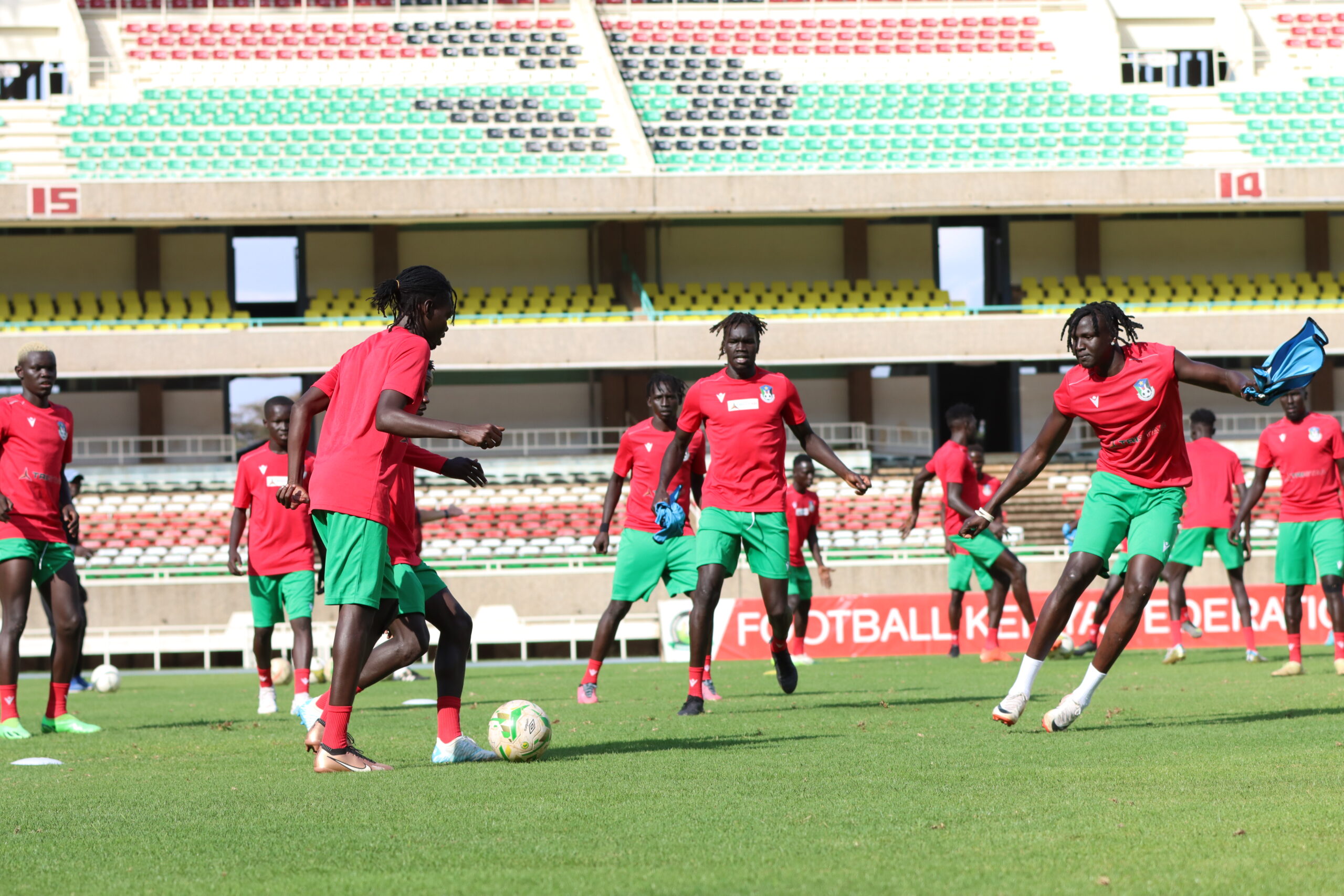 South Sudan players during a training session at Kasarani