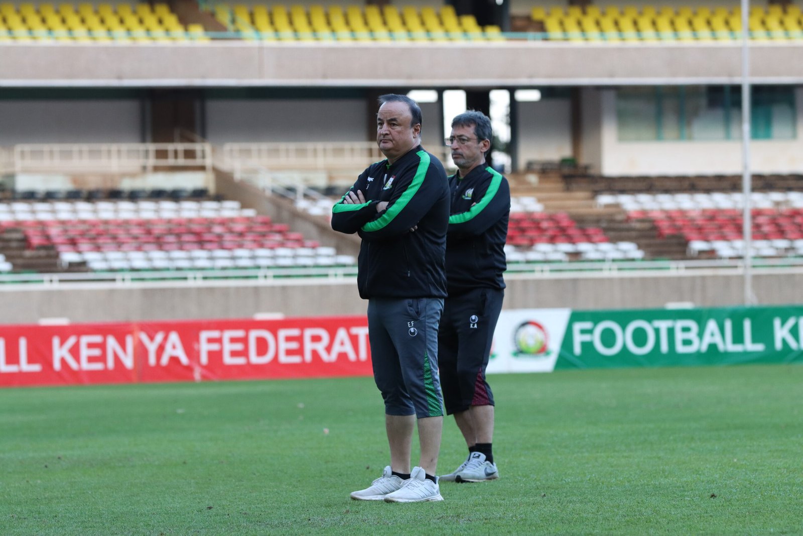 Harambee Stars head coach Engin Firat during a training session at Kasarani Stadium.
