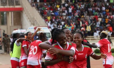 Harambee Starlets celebrate after eliminating Cameroon