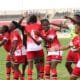 Harambee Starlets players celebrate their win over Cameroon in the WAFCON qualifiers