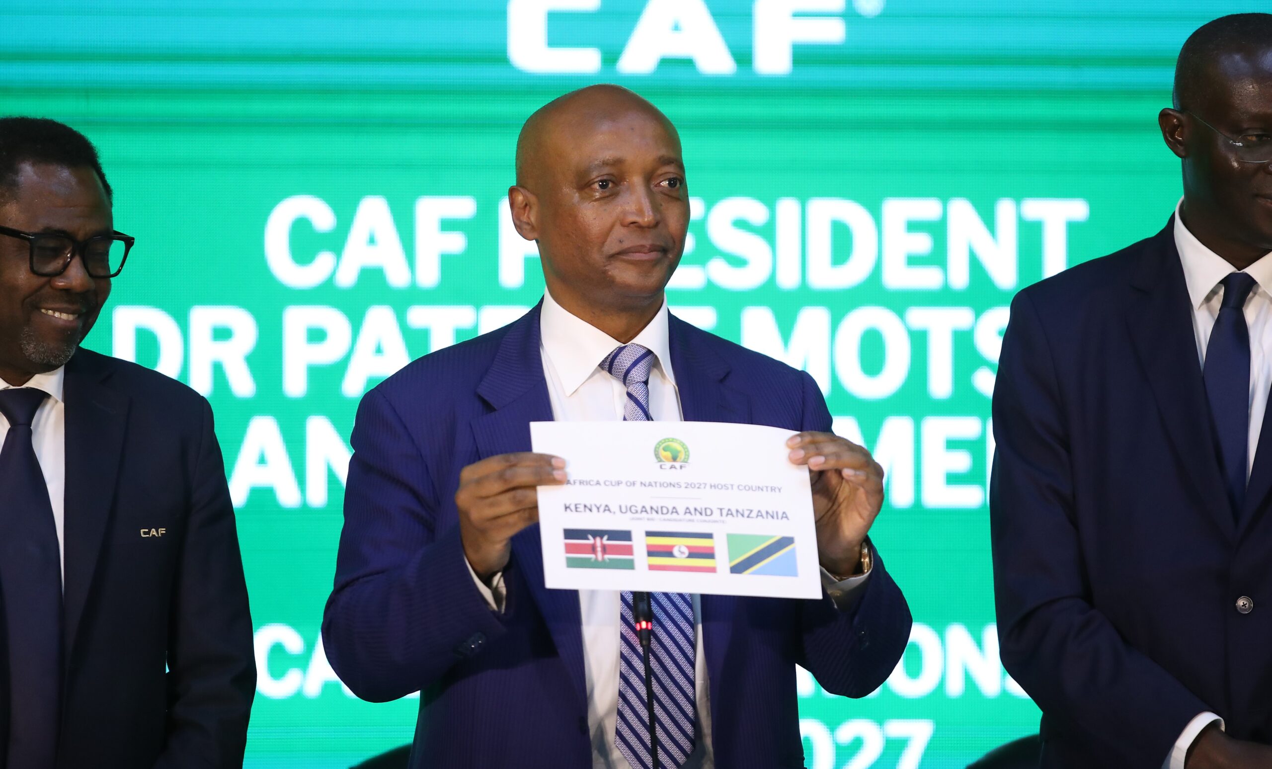 CAF President Patrice Motsepe makes the announcement that Kenya will co host the 2027 AFCON with Uganda and Tanzania.