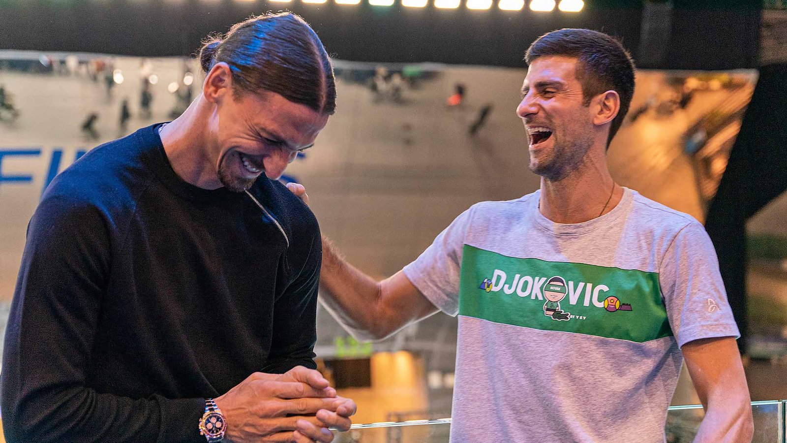 Novak Djokovic with Zlatan Ibrahimovic us open