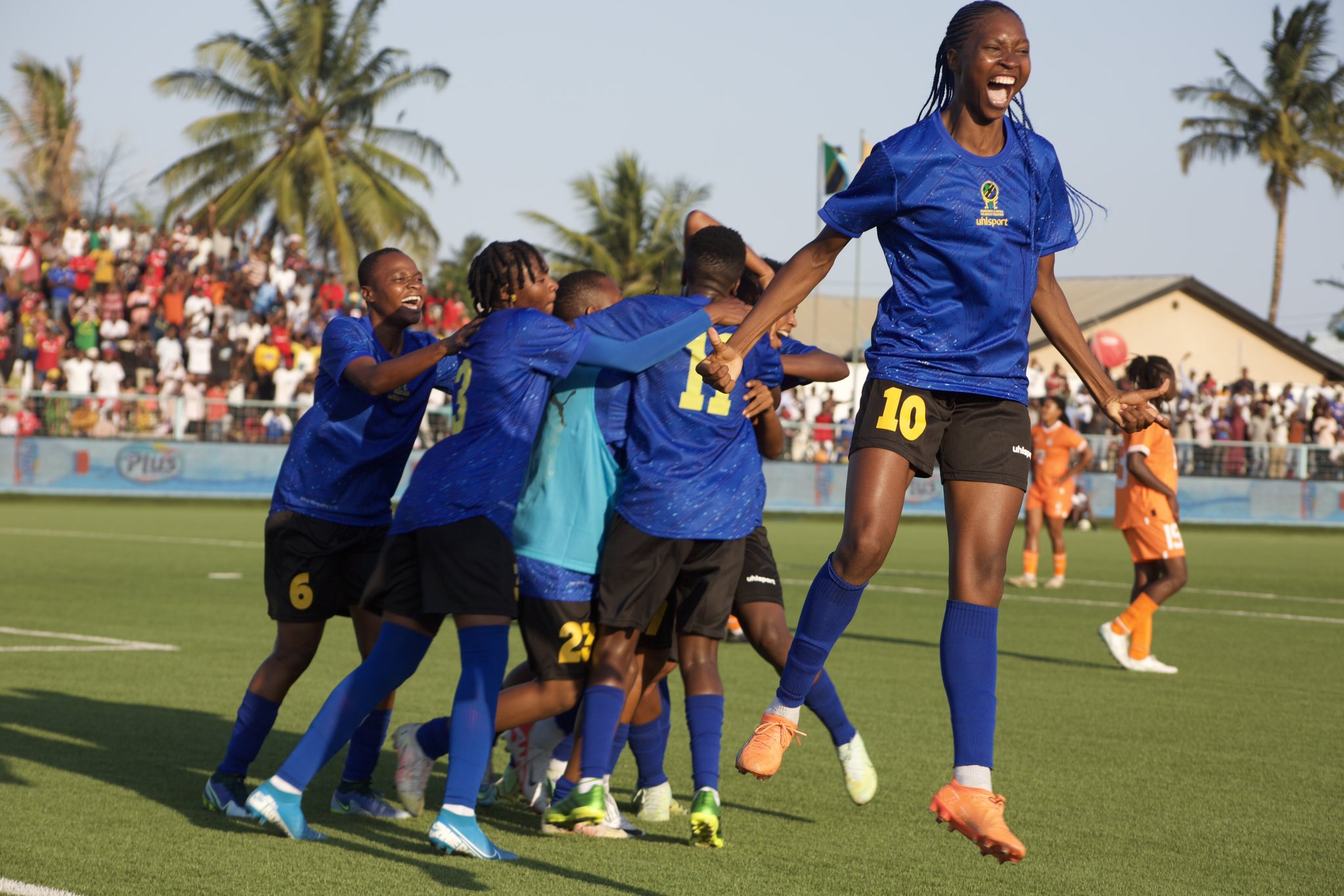 Tanzania's Twiga Stars celebrate after their win over Ivory Coast.