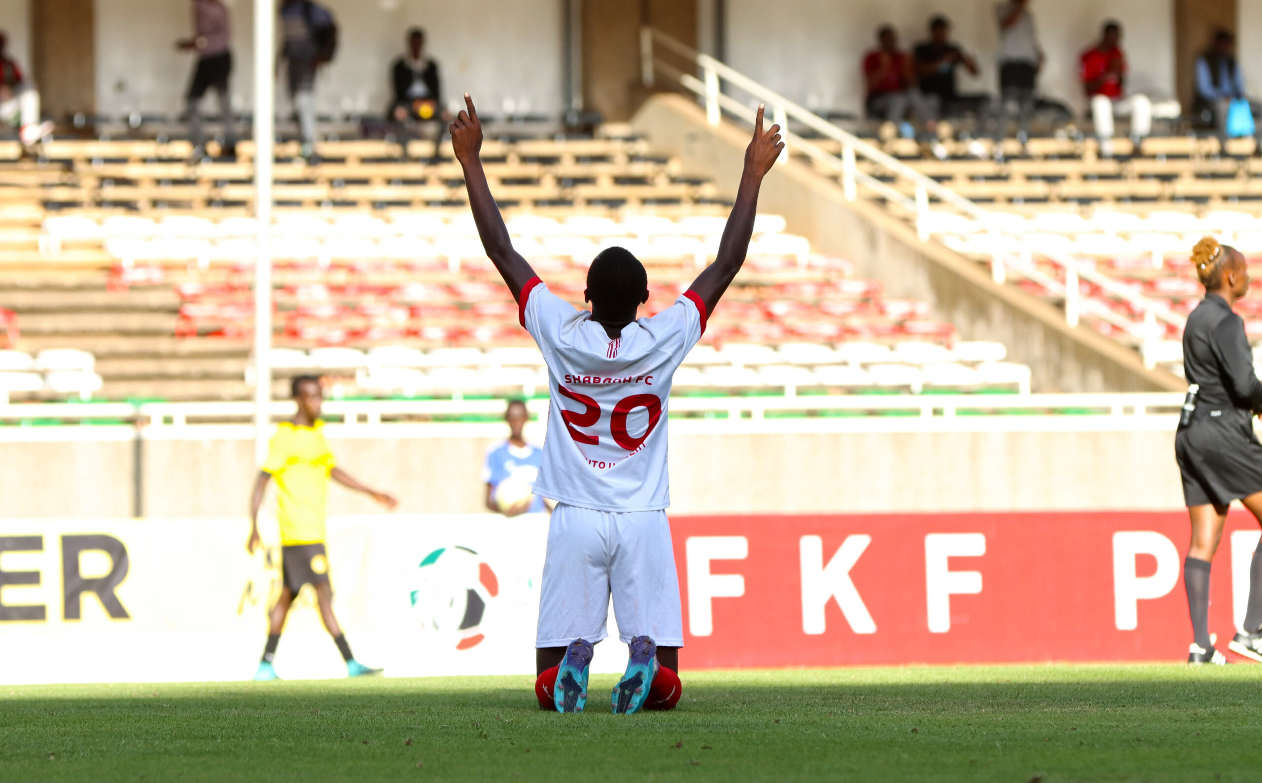 Shabana's Vincent Nyabuto celebrates after teh final whistle.