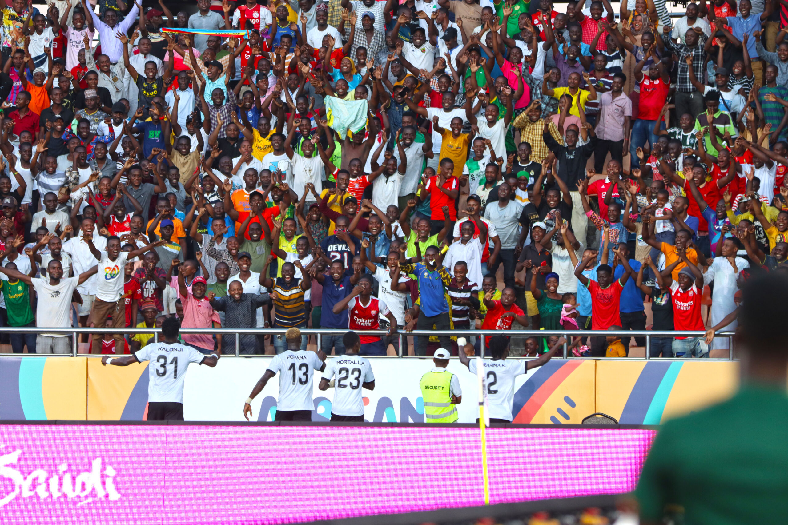 TP Mazembe celebrate their goal over Esperance.