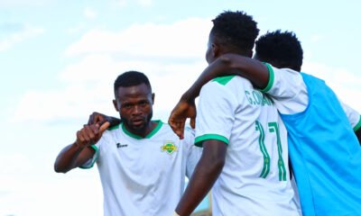Kariobangi Sharks players celebrate Julius Masaba's goal