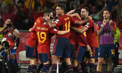 Spain celebrate beating Scotland Eurosport