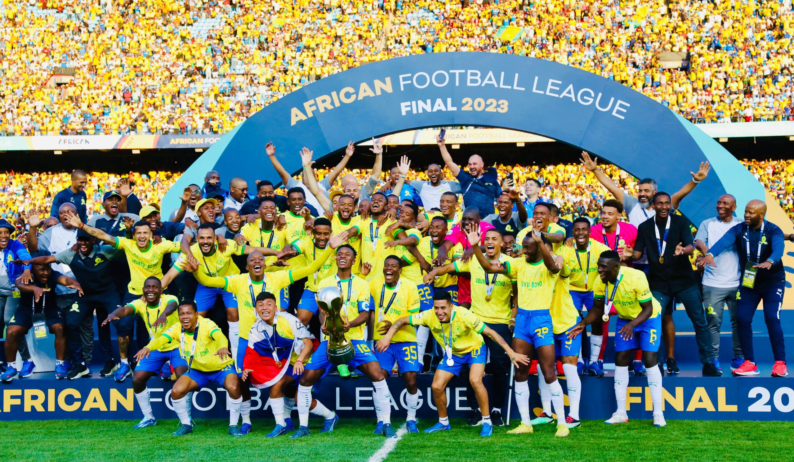 Mamelodi Sundowns celebrate after winning the AFL title. PHOTO/Sundowns/Twitter