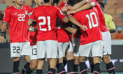 Egypt players celebrate Mo Salah's goals. PHOTO/EFA