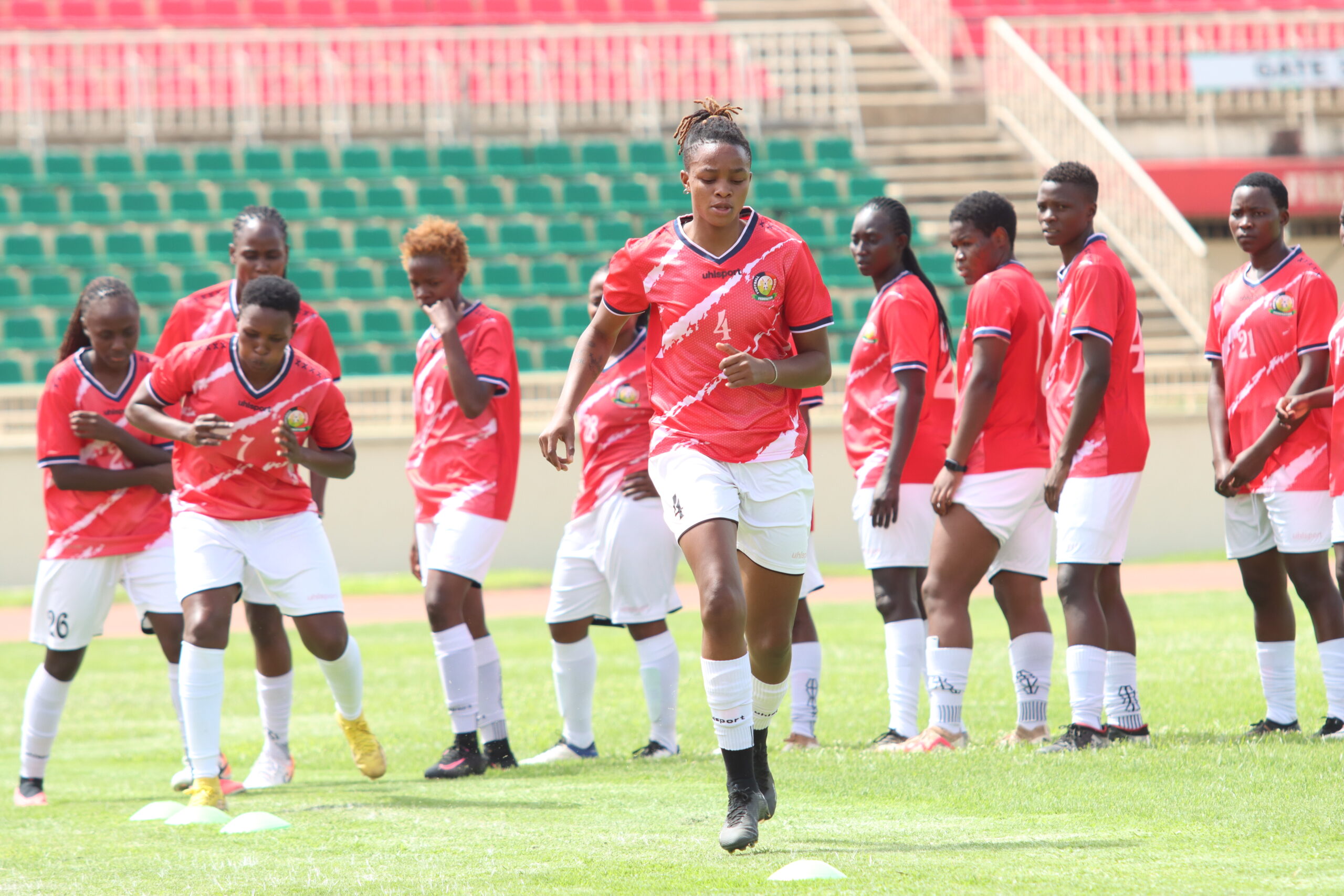 Harambee Starlets during a training session at Nyayo Stadium.