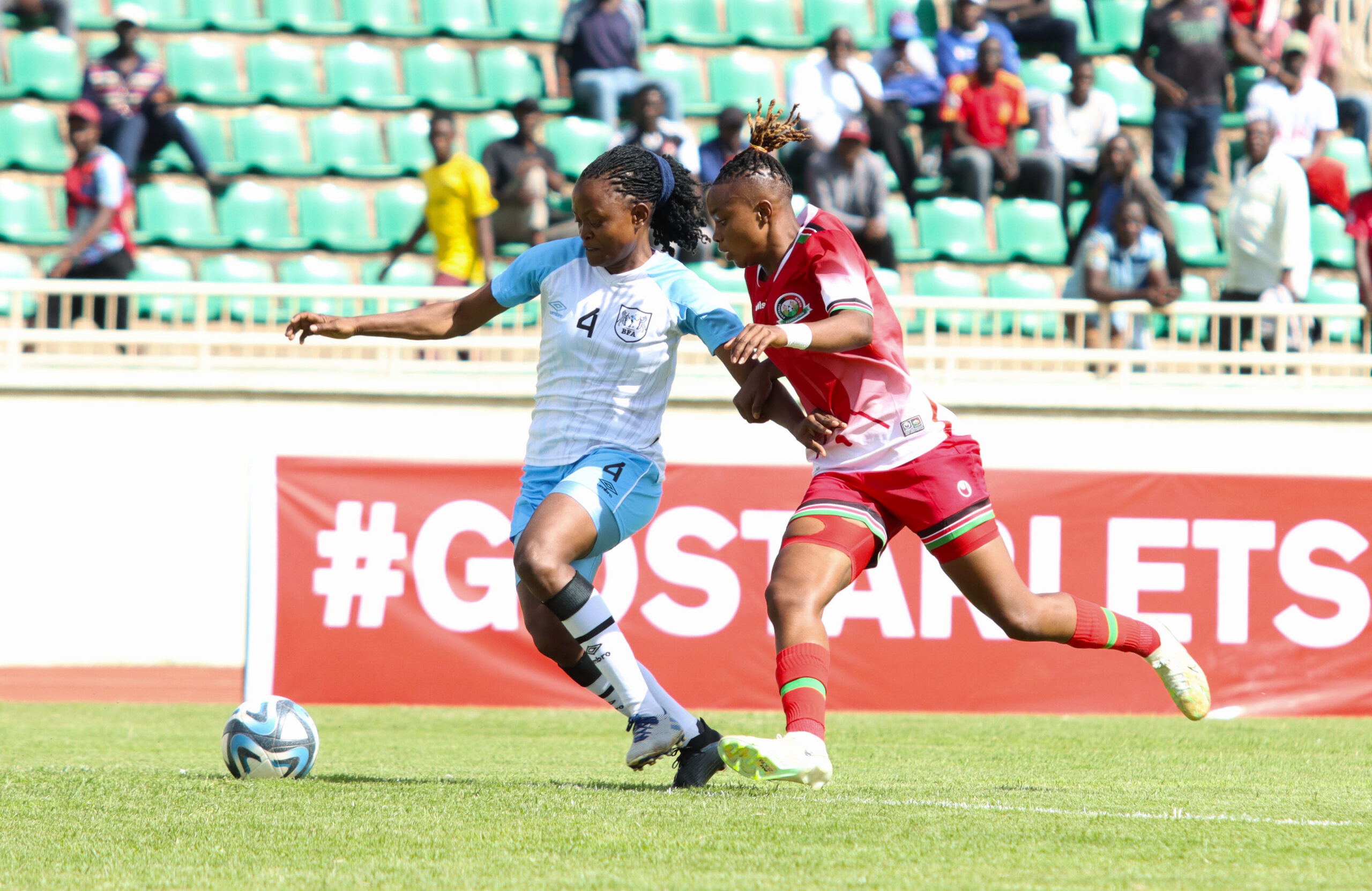 Harambee Starlets forward Cynthia Shilwatso in action against Botswana
