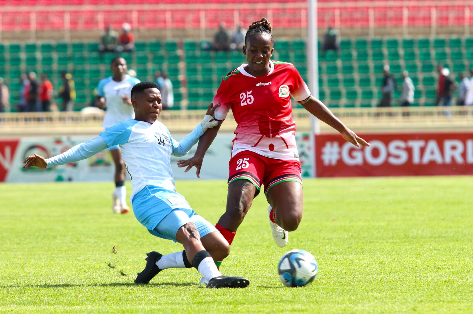 Harambee Starlets forward Elizabeth Wambui in action against Botswana