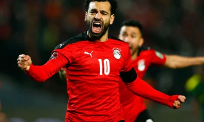 Mohammed Salah celebrates after scoring for Egypt Photo