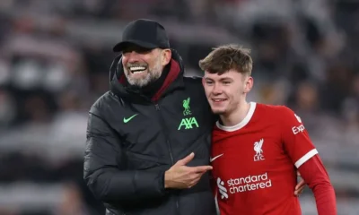 Jurgen Klopp with Conor Bradley who impressed against Photo