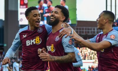 Villa players celebrate beating Nottingham Forest Photo Sky Sports