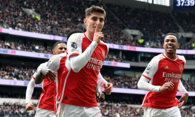 Kai Havertz celebrates scoring against North London rivals Tottenham.