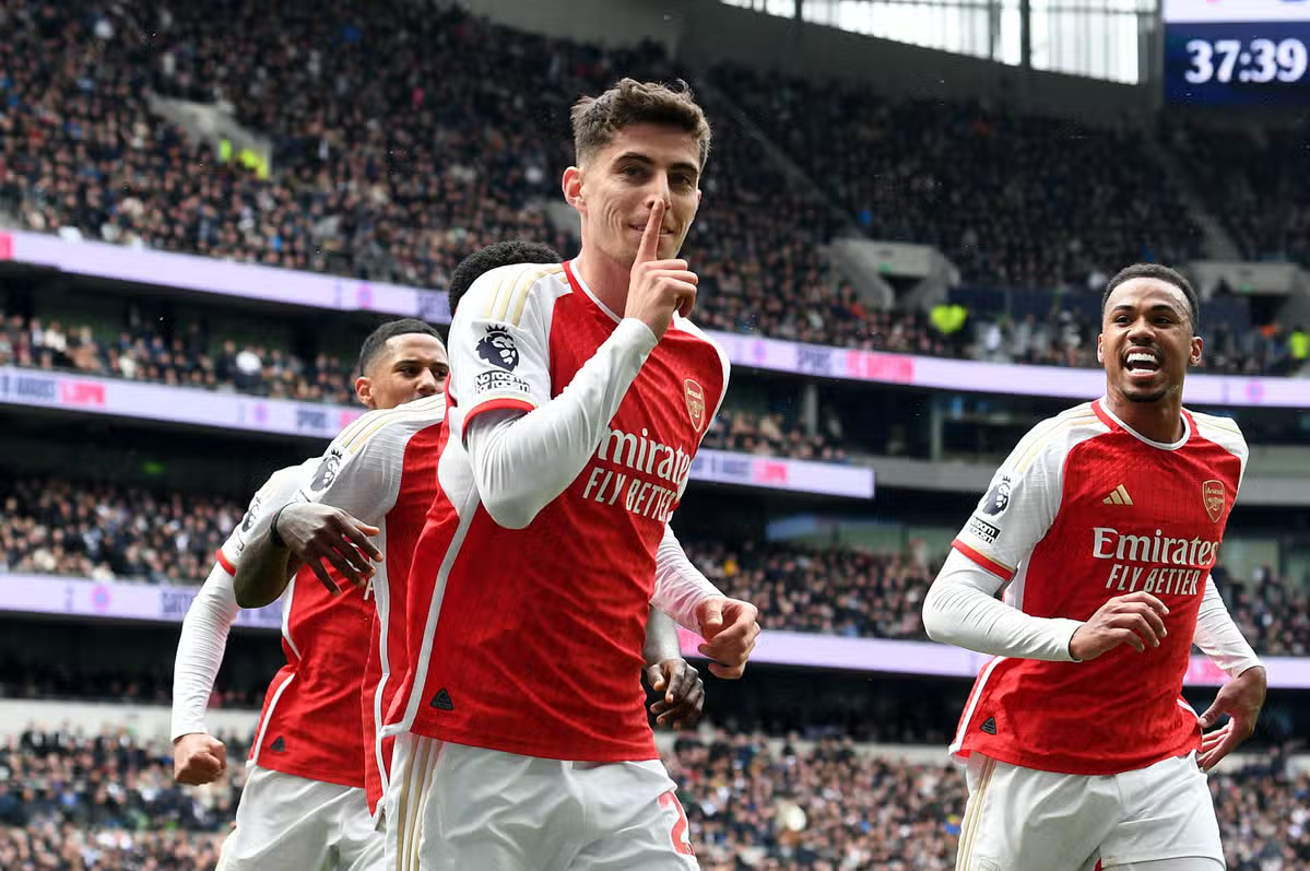 Kai Havertz celebrates scoring against North London rivals Tottenham.