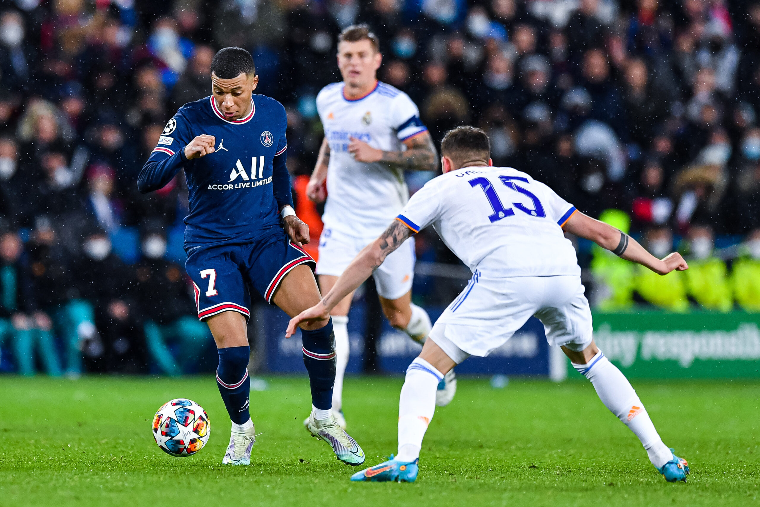 Kylian Mbappe against Real Madrid in a past match.