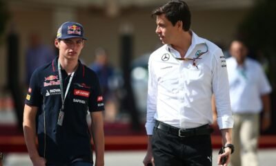 Max Verstappen with Mercedes team boss Toto Wolf in a past race