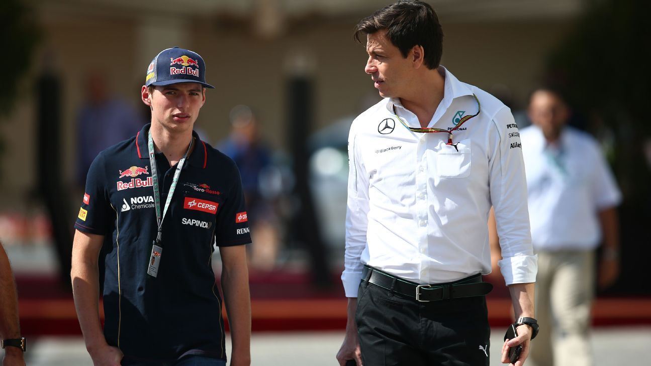 Max Verstappen with Mercedes team boss Toto Wolf in a past race