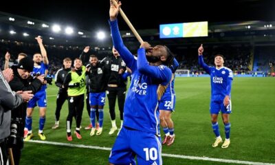 Stephy Mavididi celebrates after winning a game.