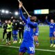 Stephy Mavididi celebrates after winning a game.