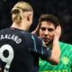 Erling Haaland congratulates Stefan Ortega for the crucial save against Son to ensure Man City win against Spurs Photo BBC